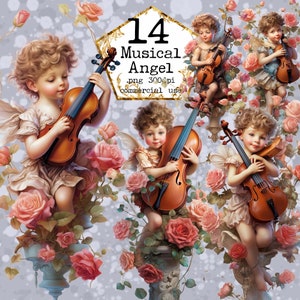 PNG Angel With Violin Clipart Bundle PNG Instant Download Paper Crafts Junk Journal Scrapbooking