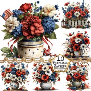 Clipart bouquet de fleurs du jour de l'indépendance JPEG 4 juillet JPEGs Téléchargement instantané Papier artisanat Journal indésirable Scrapbooking usage commercial