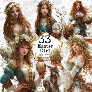 Imágenes de Pascua vintage Huevos de Pascua Bruja Chica medieval Imprimible para tarjetas Descarga instantánea Artesanías de papel Diario basura Scrapbooking Comercial