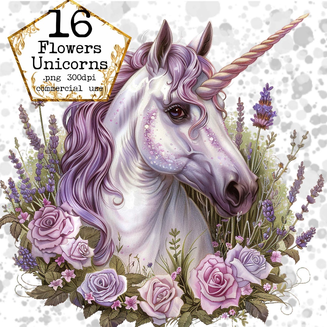 PNG Watercolor Floral Unicorn Clipart Bundle Lavender Roses Wreaths ...