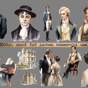 Watercolor Pride and Prejudice Clipart Bundle, Printable Jane Austen ...