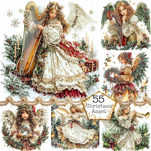 JPEG Graziosa grafica di angeli di Natale Clipart di Natale Decorazioni natalizie Illustrazioni Download immediato Carta artigianale Giornale spazzatura Album