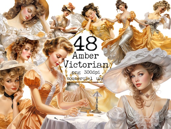 Victorian Lady Clipart Bundle, Transparent PNG, Vintage PNG, Sewing PNG, Romantic Clipart Scrapbook Junk Journal Paper Crafts Scrapbooking