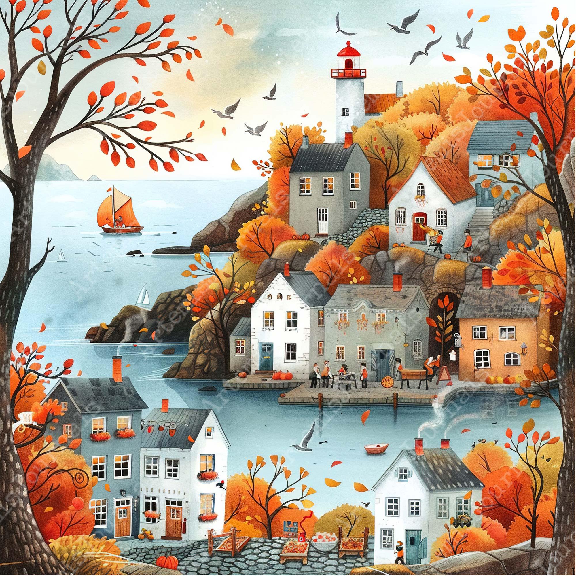JPEG Quirky Whimsical Autumn City Scenery Graphics Bundle Commercial ...