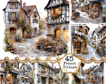 Watercolor French Village Houses Clipart Bundle JPEG Village House  Commercial Use Instant Download Paper Crafts Junk Journal Scrapbooking