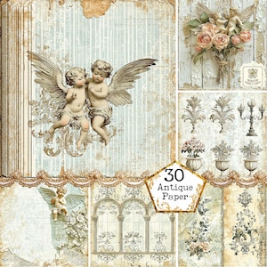 JPEG Scrapbook Antique Digital Paper Pack 12x12 pollici Weathered Paper Angel Paper Download immediato Paper Craft Junk Journal Scrapbooking