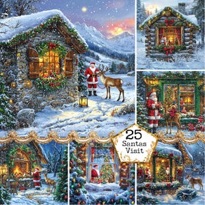 JPEG Arrière-plans du père Noël de Noël Paysages d'hiver Cadeaux de Noël Art douillet Téléchargement instantané Créations en papier Journal indésirable Scrapbooking