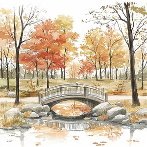 a painting of a bridge over a river