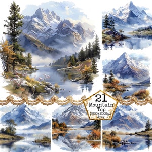 JPEG Acquerello Montagna innevata Cima e foresta JPEG Download istantaneo Foresta Clipart Inverno Clipart Carta Artigianato Junk Journal Scrapbooking