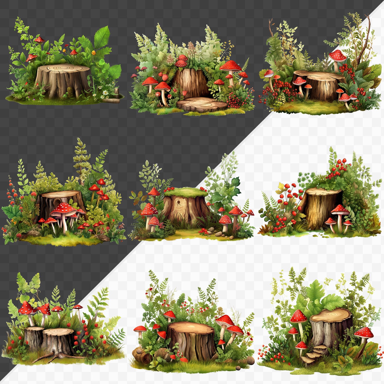 PNG Watercolor Tree Trunk Clipart Bundle PNG Collage Images Printable ...