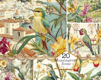 Colibri aquarelle et fleurs JPEG Bundle Clipart fleurs printanières oiseaux Clipart Téléchargement instantané Papier Artisanat indésirable Journal Scrapbooking