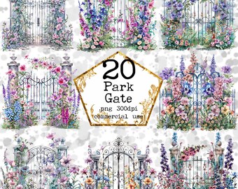 PNG Watercolor Garden Gates Clipart Spring PNG Floral Clipart Instant Download Paper Crafts Junk Journal Scrapbooking