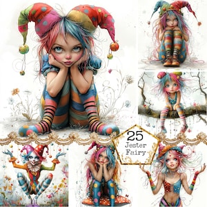 JPEG schattig grillige Jester Girl clipart bundel mode meisje clown vrouw clipart Instant Download papier ambachten ongewenste dagboek scrapbooking