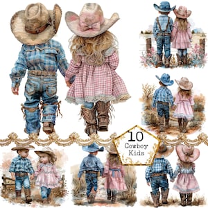 Cowboy Cowgirl und Junge JPEG kleine Land Kinder Land Mädchen und Jungen Sofortiger Download Papier Handwerk Junk Journal Scrapbooking