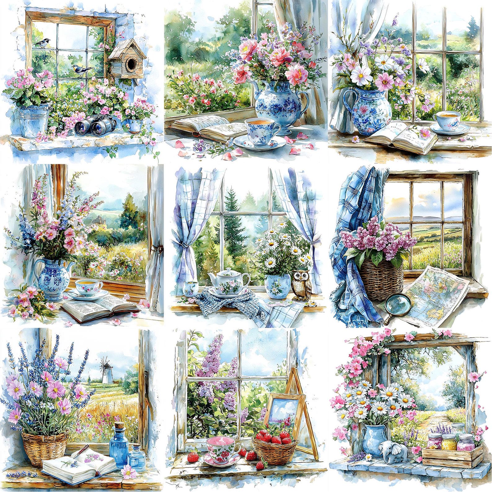 JPEG Watercolor Spring Floral Windows Clipart Bundle Floral Windows ...