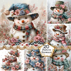 JPEG Aquarell Dorf Schneemann Clipart Bundle Vintage Weihnachten Schal verschneit Sofort Download Papier Handwerk Junk Journal Scrapbooking
