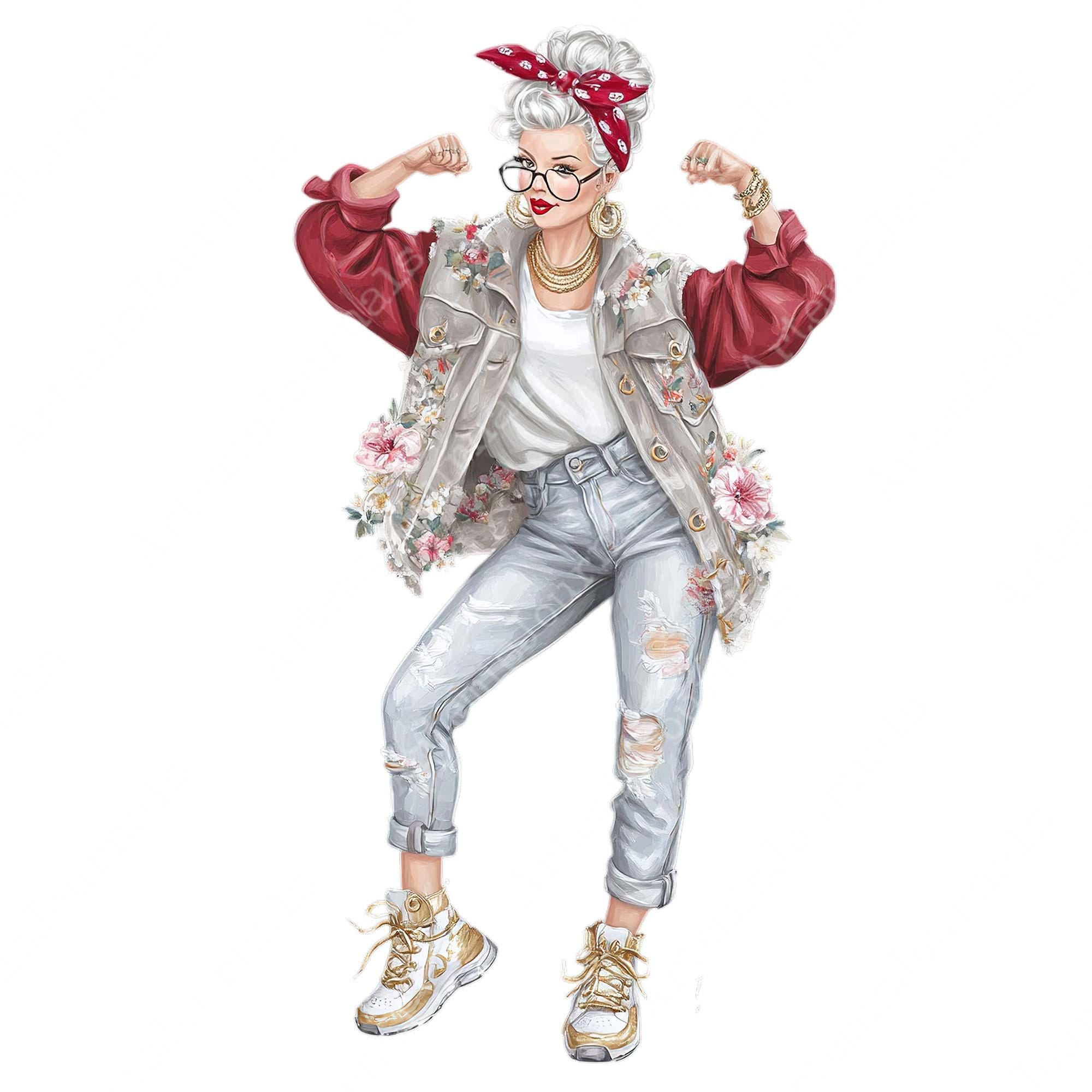 30 Funny Elderly Lady - Watercolor Clipart Bundle PNG + JPEG Format ...