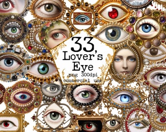 Lover&#39;s Eye Bundle Clipart, Transparent PNG, Vintage Ephemera, Victorian, Scrapbook, Junk Journal, Paper Crafts Scrapbooking, Commercial Use