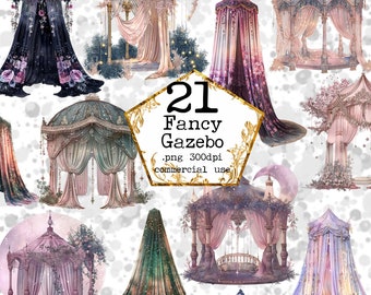 Digital Clipart Illustration Set Gazebo in Spring PNG Printable Watercolor Clipart Instant Download Paper Crafts Junk Journal Scrapbooking