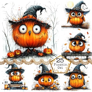 JPEG Halloween Owl Clipart Bundle Halloween Graphics Commercial Use Woodland Autumn Instant Download Paper Crafts Junk Journal Scrapbooking