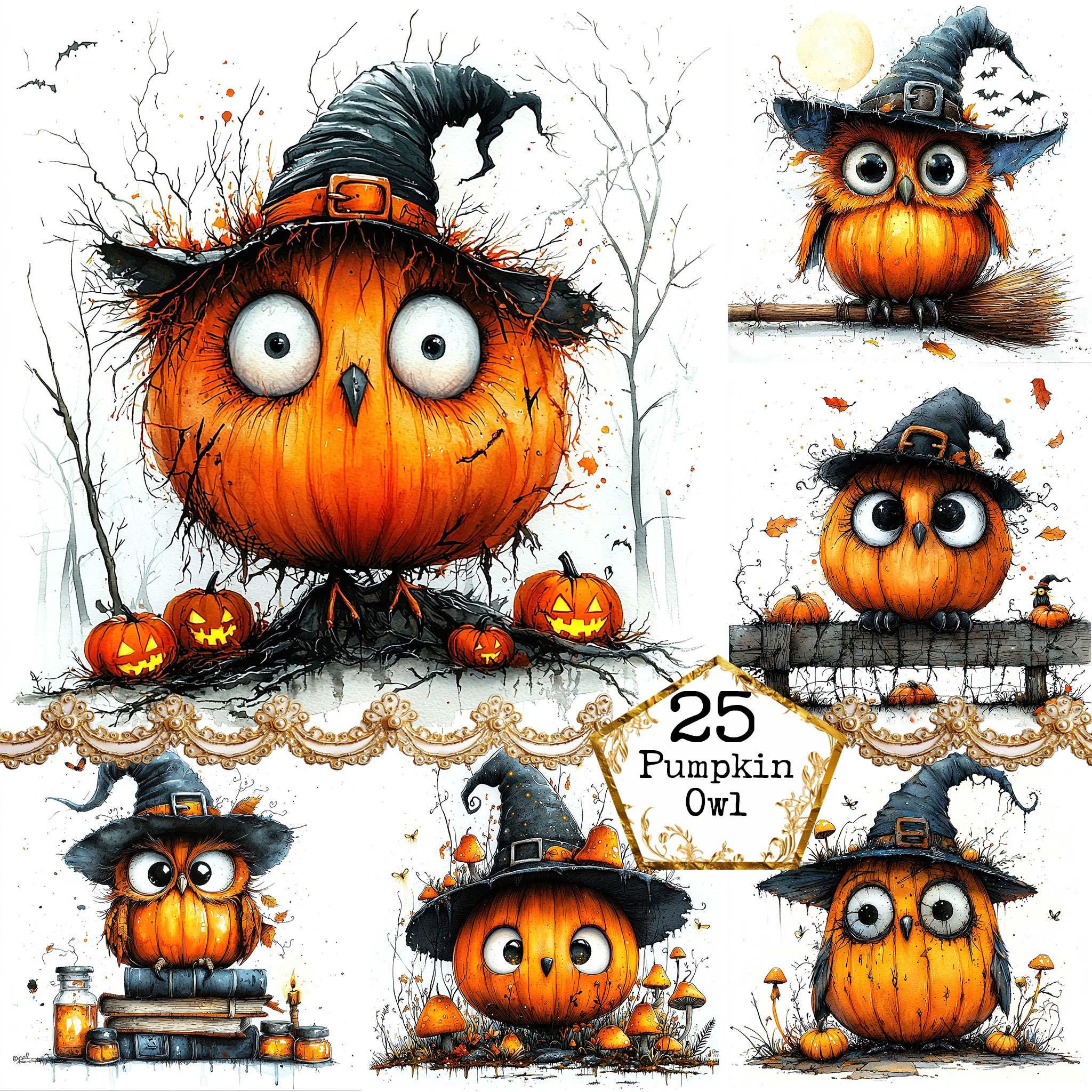 JPEG Halloween Owl Clipart Bundle Halloween Graphics Commercial Use Woodland Autumn Instant Download