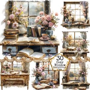JPEG Countryside Cozy Window Clipart Bundle JPEG Uso comercial Papel digital Descarga instantánea Paper Crafts Junk Journal Scrapbooking