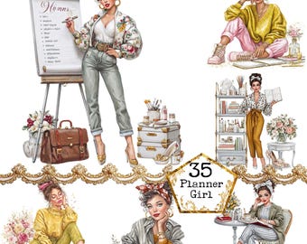 Work From Home PNG + JPEG Clipart Bundle Business Woman Instant Download Paper Crafts Journaling