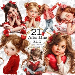 Pacchetto Clipart di San Valentino Bouquet di rose rosse clipart PNG Grafica d'amore Bambina Download istantaneo Artigianato di carta Junk Journal Scrapbooking