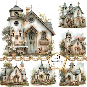 Acquerello Little Wedding Church JPEG Download istantaneo Clipart cristiano Uso commerciale JPG religioso Mestieri di carta Junk Journal Scrapbooking