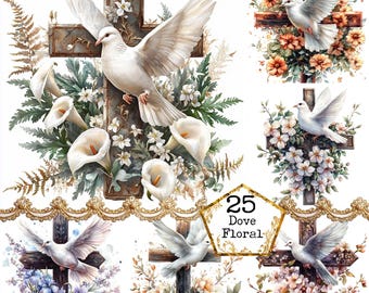 JPEG Watercolor Cross and Birds Clipart Bundle Christian Clipart Religion Clipart Instant Download Paper Crafts Junk Journal Scrapbooking