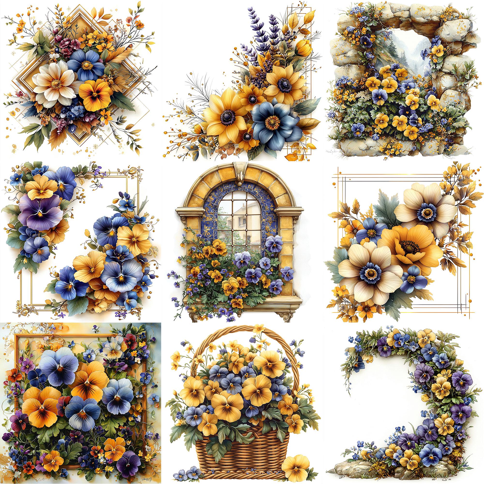 Spring Frame Jpeg JPEG Spring Pansy Frames Clipart Bundle Floral Backgrounds Flower ...
