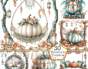 JPEG Pastel Boho Pumpkin Clipart Bundle Commercial Use Autumn Pumpkin Cozy Pumpkin Instant Download Paper Crafts Junk Journal Scrapbooking