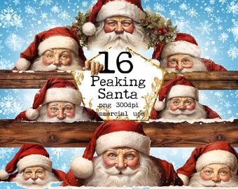 PNG Peaking Babbo Natale Clipart Bundle Acquerello Babbo Natale PNG Clipart natalizio Carta Artigianato Scrapbooking Junk Journal Planner Adesivi POD