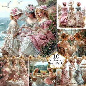 JPG Acuarela Gráficos de fiesta de té vintage Ilustración de damas victorianas Mujeres vintage Descarga instantánea Manualidades de papel Diario basura Scrapbooking