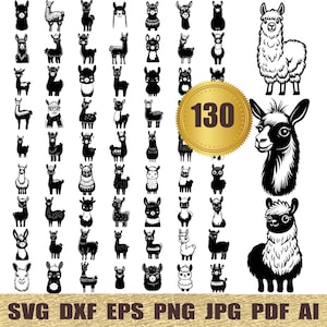 130 Llama svg, dxf, eps, ai, pdf, jpg, png Cute animal Silhouettes Cut File printable vector commercial use instant download Funny llama svg