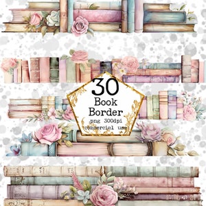 Acuarela pastel Floral Libro Fronteras Clipart Paquete Floral Libros Clipart Bookworm Descarga Instantánea Papel Artesanía Junk Journal Scrapbooking
