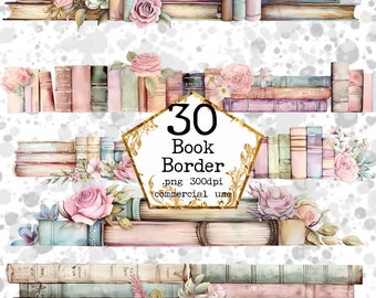 Watercolor pastel Floral Book Borders Clipart Bundle Floral Books Clipart Bookworm Instant Download Paper Crafts Junk Journal Scrapbooking