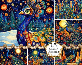 JPEG Peacock Graphics Magical Peacock Magical Scenery Whimsical Peacock Commercial Instant Download Paper Crafts Junk Journal Scrapbooking