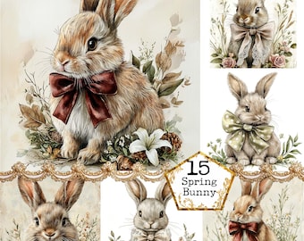 JPEG aquarela primavera vintage coelho clipart pacote coelho fofo clipart primavera arte download instantâneo papel artesanato lixo diário scrapbooking