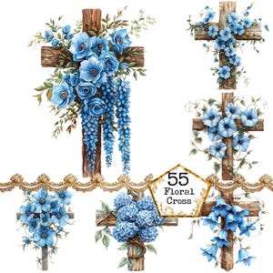 PNG + JPEG aquarelle floral croix Clipart Bundle Clipart religieux Clipart chrétien Téléchargement instantané Paper Craft Junk Journal Scrapbooking