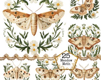 PNG + JPEG  Watercolor Meadow Moth Clipart Bundle Spring Clipart Mystical Moths Art  Instant Download Paper Crafts Junk Journal Scrapbooking