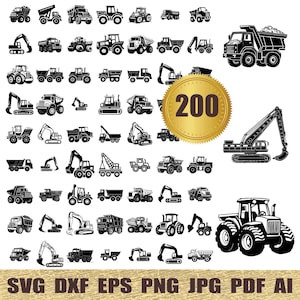 200 Construction vehicle SVG bundle Vector files Construction laser cut file, Silhouette shapes, PNG, JPG Dxf instant download digital file