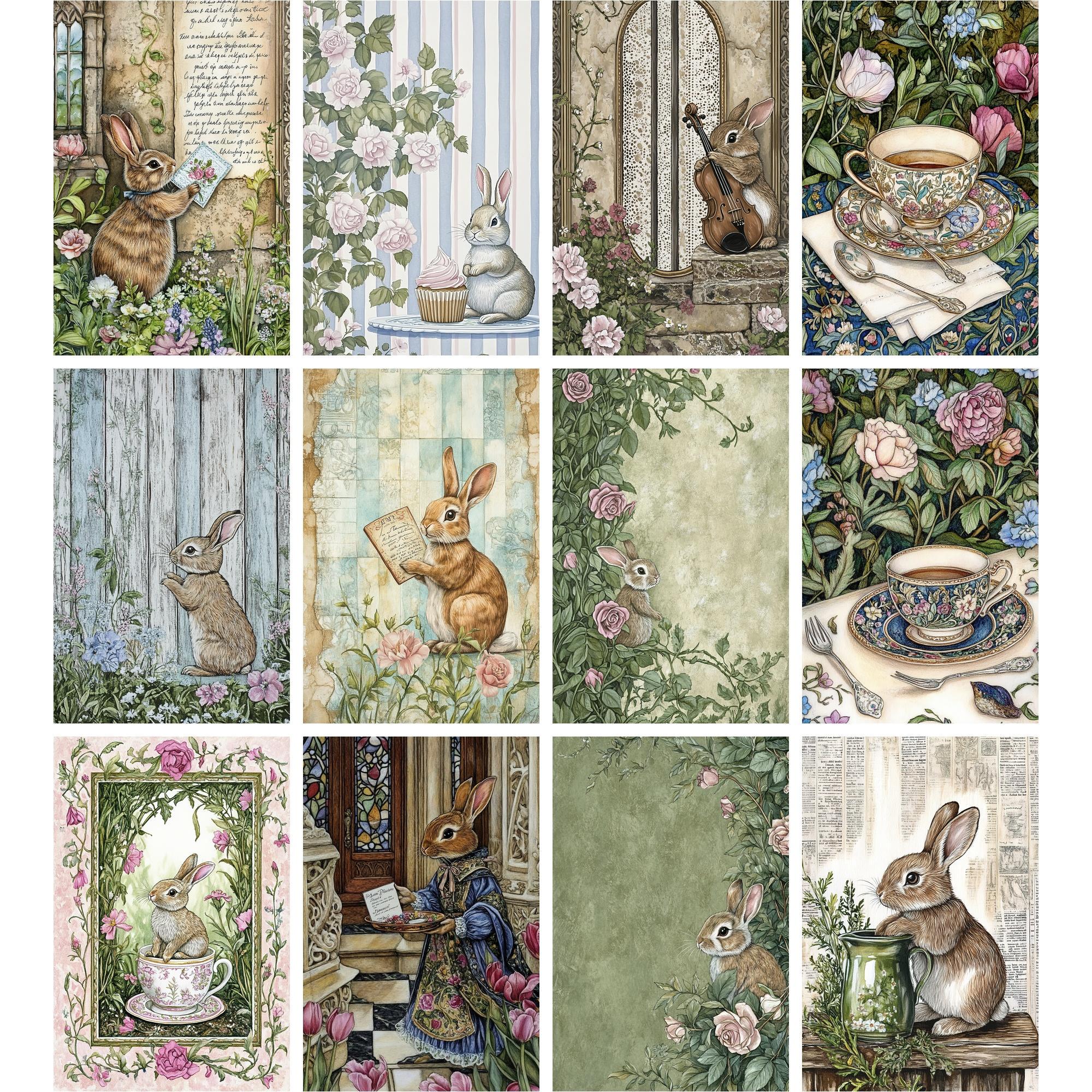 200 Bunnies - Digital Papers, Printable Easter Rabbit, Junk Journal Kit ...