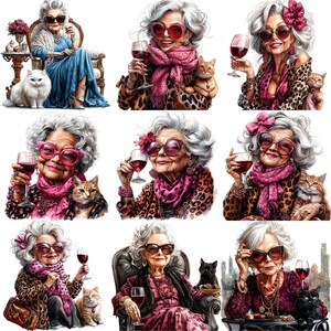 JPEG Watercolor Elderly Lady Having Red Wine Clipart Bundle Celebrating ...