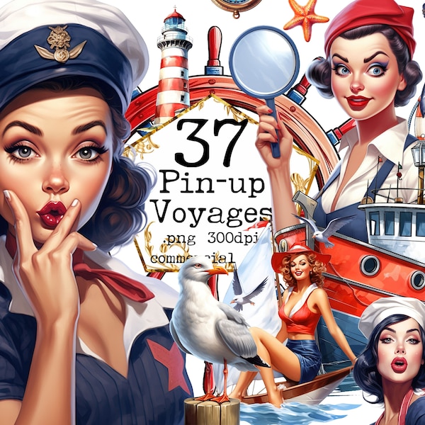 50er Jahre Sailor Pin Up Girls transparente PNG Clipart, Retro Mädchen, Schiff, Boot, Kartenherstellung Scrapbook Junk Journal Papier Handwerk, kommerzielle Nutzung