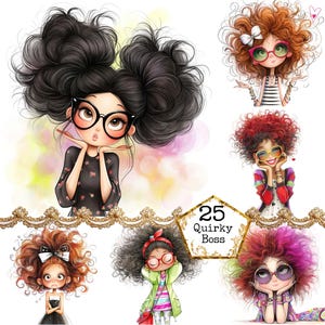 Pacchetto di clipart di ragazze boss eccentriche in formato JPEG, clipart di ragazze stravaganti, clipart di ragazze alla moda, download istantaneo, carta per bricolage, scrapbooking, diario di spazzatura
