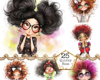 JPEG Watercolor Quirky Boss Girl Clipart Bundle Whimsical Girl Fashion Girl Clipart Instant Download Paper Crafts Junk Journal Scrapbooking