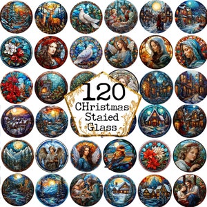 PNG 120+ Christmas Stained Glass Clipart Bundle for Commercial Use and Instant Download Paper Crafts Junk Journal Scrapbooking