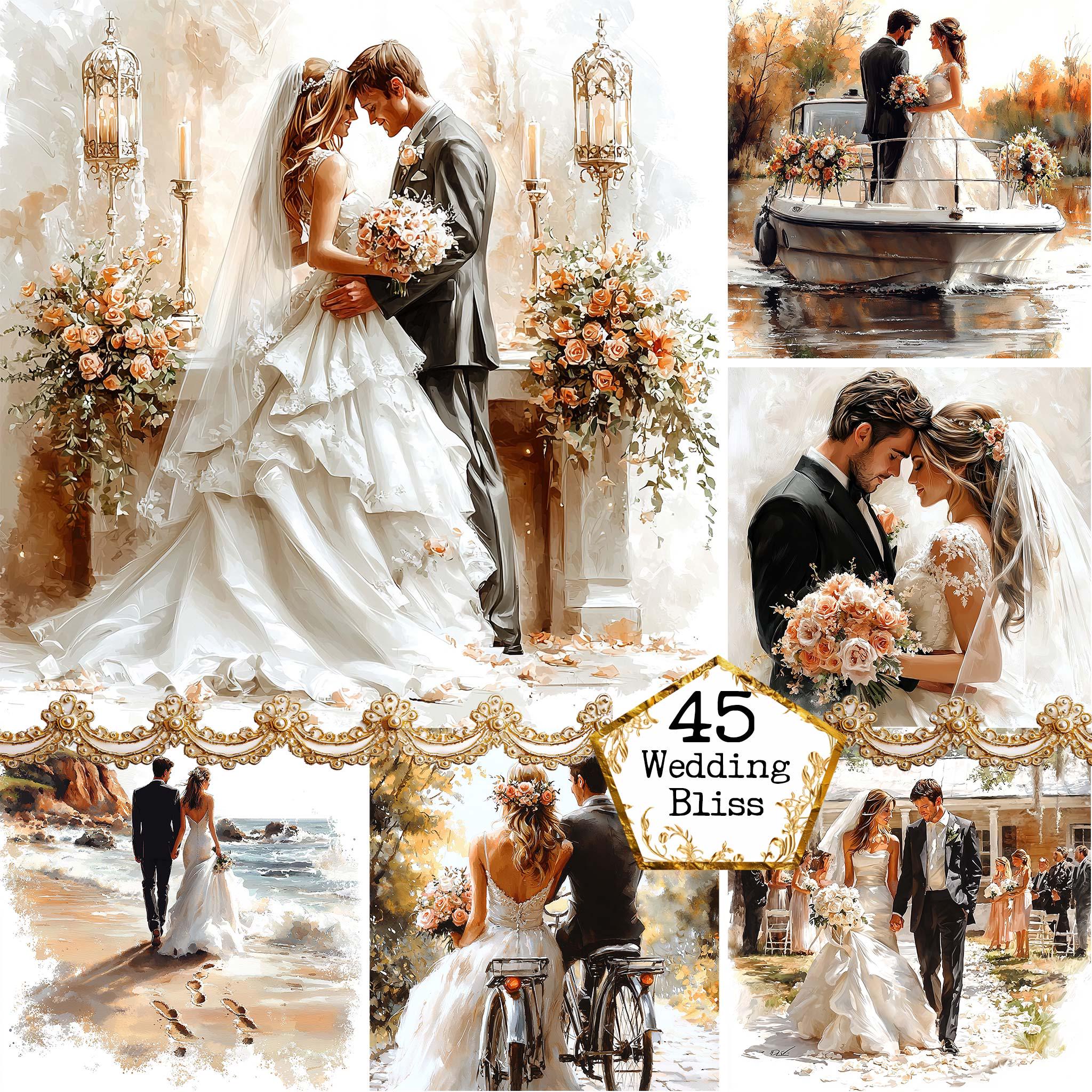 Veiled Bride – Collage Art. JPEG Watercolor Adventurous Wedding Couple Clipart Bundle Summer
