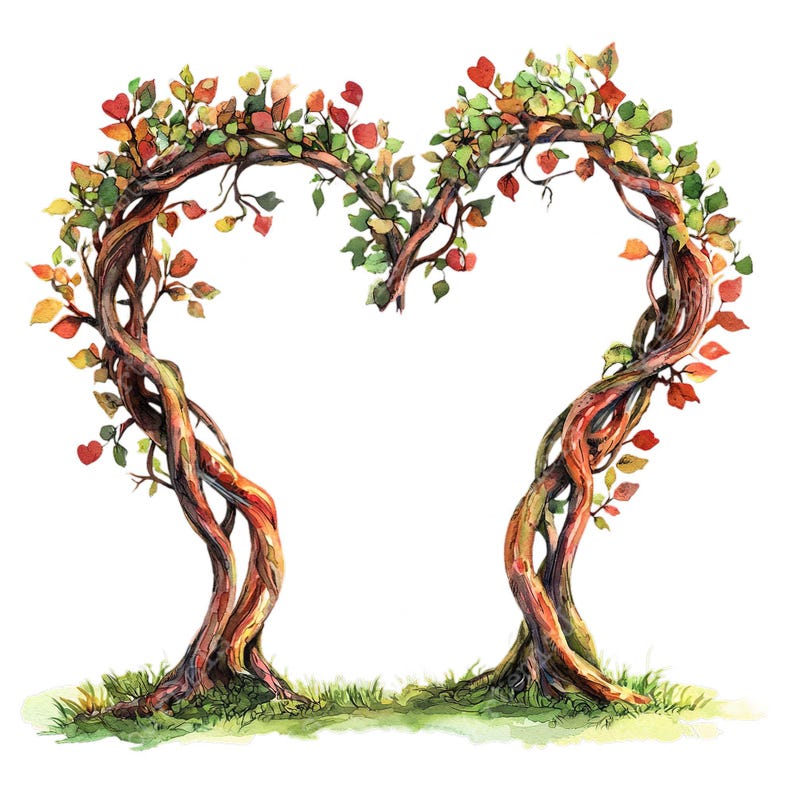 PNG + JPEG Watercolor Heart Shaped Trees Clipart Bundle Watercolor Tree ...